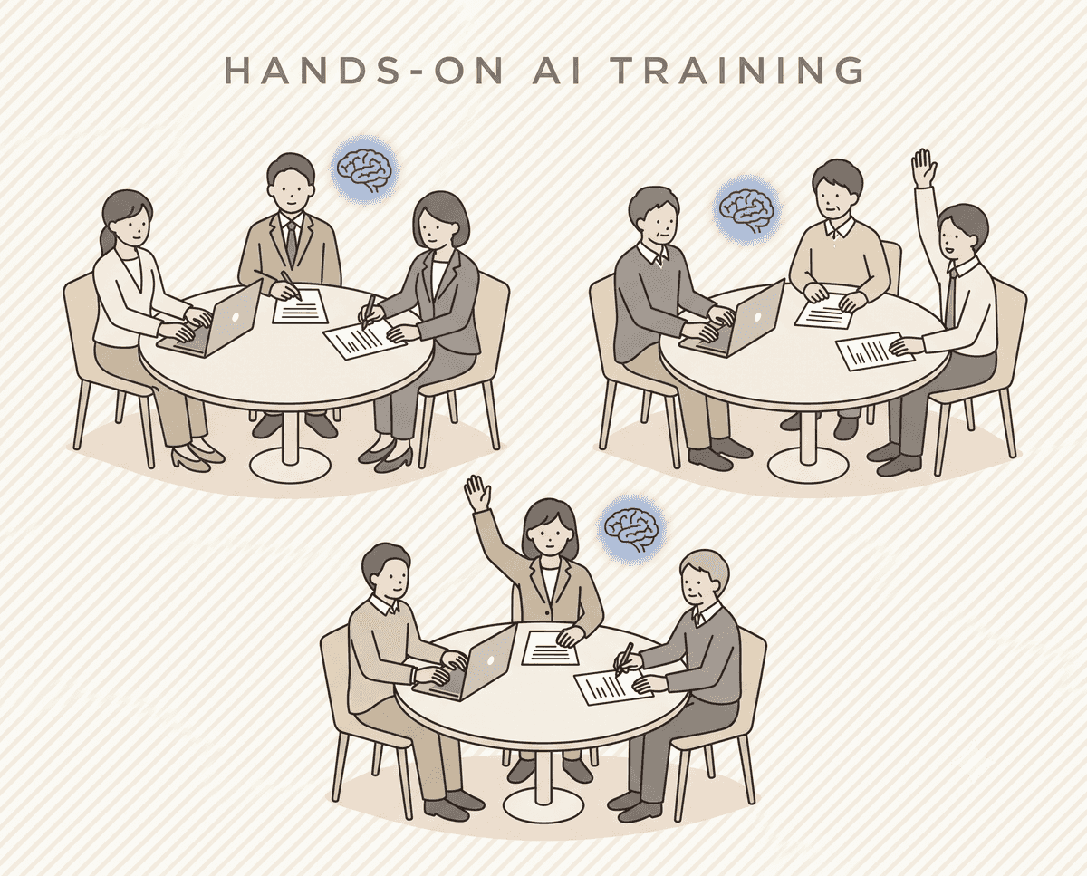 受講者全員が手を動かして参加するAI活用研修の様子